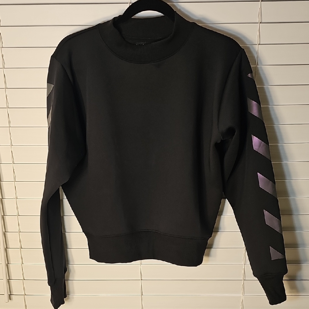 Noli Womens Crop Sweatshirt Black With Stripe Detail Size Large